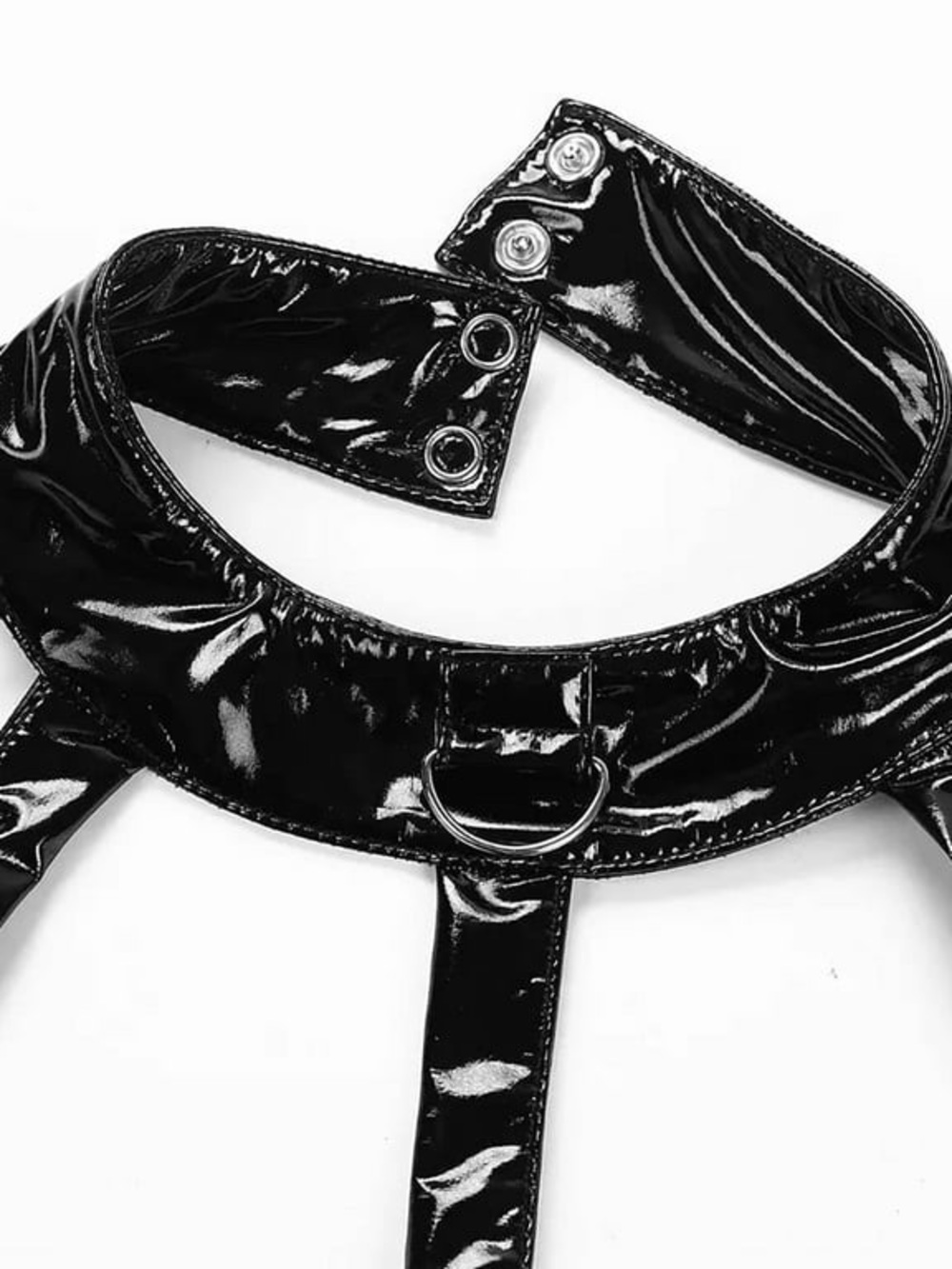 Black Faux Patent Leather Harness Crop Top | Sexy Bustier Bralette Wet Metallic - Picture 7 of 7